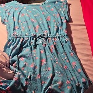 SO Turquoise Floral Drawstring Waist Casual Dress
